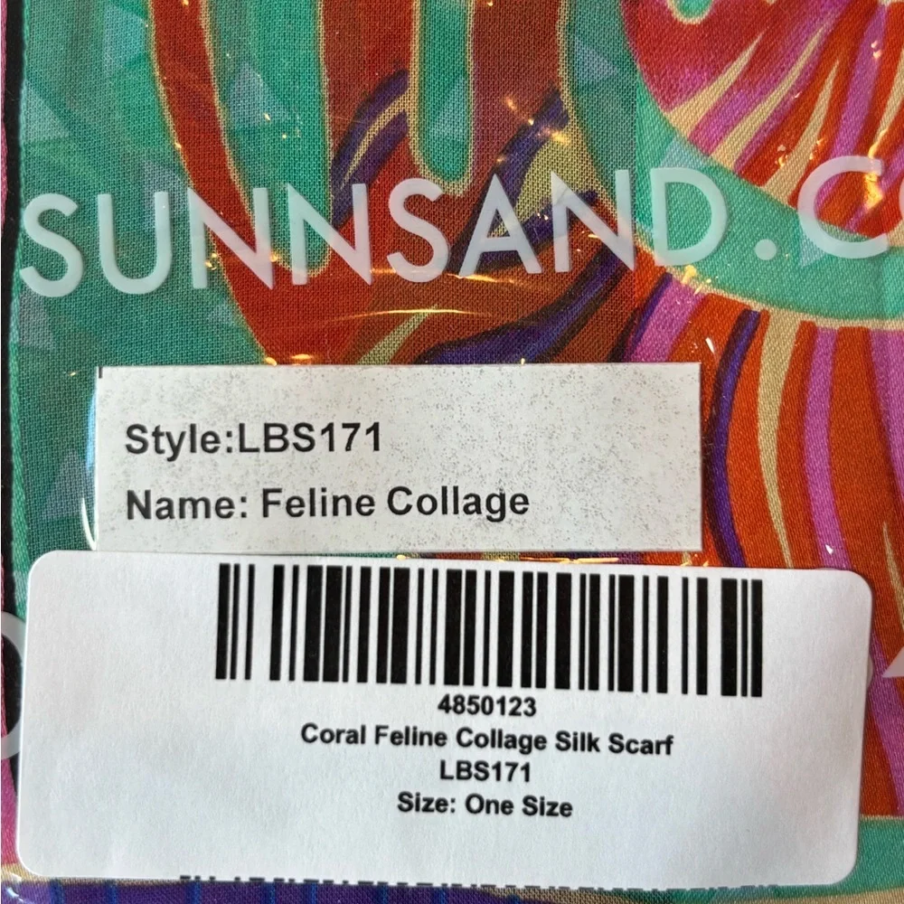 Laurel Burch Silk Art Scarf “Feline Collage” LBS171 Fringe NWT